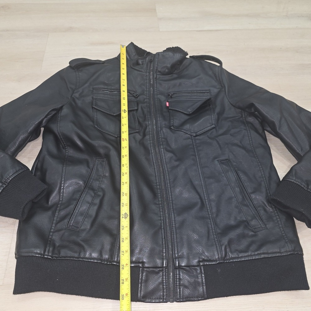 Levis Faux Leather Jacket Coat Sherpa Lined Black Aviator Bomber Size XL - Picture 5 of 15